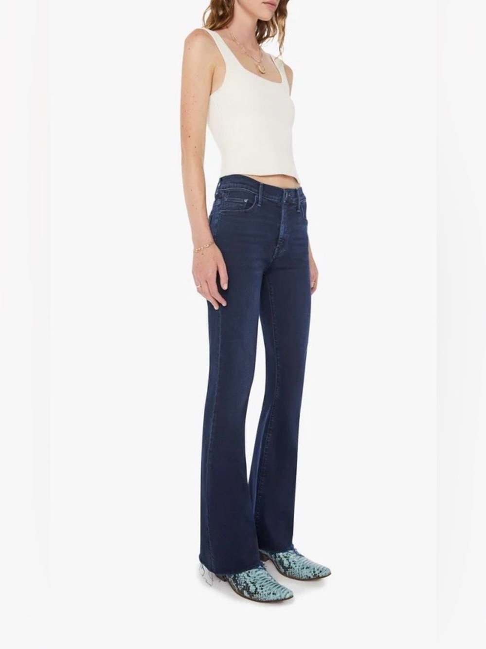 MOTHER Size 33 The Weekender Fray Jeans in Dark Blue Wash “Mint Condition”